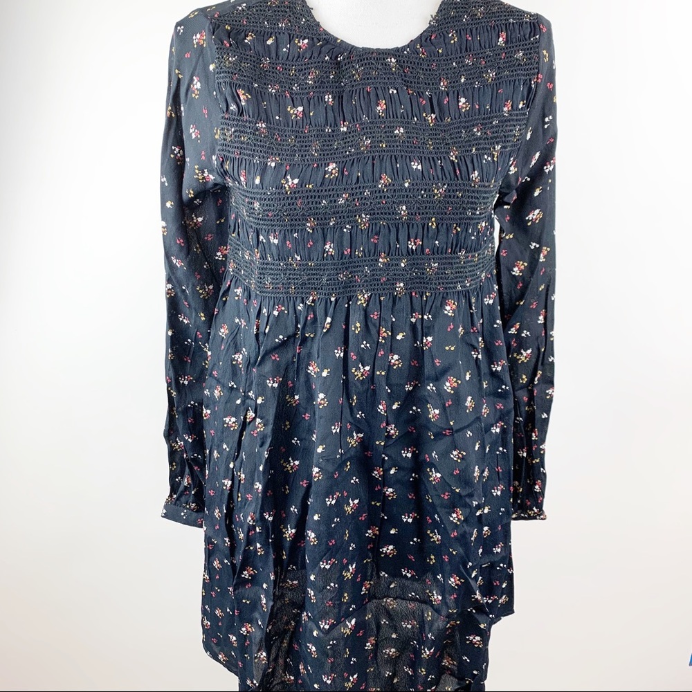ASOS Black Floral Long Sleeve Dress 0